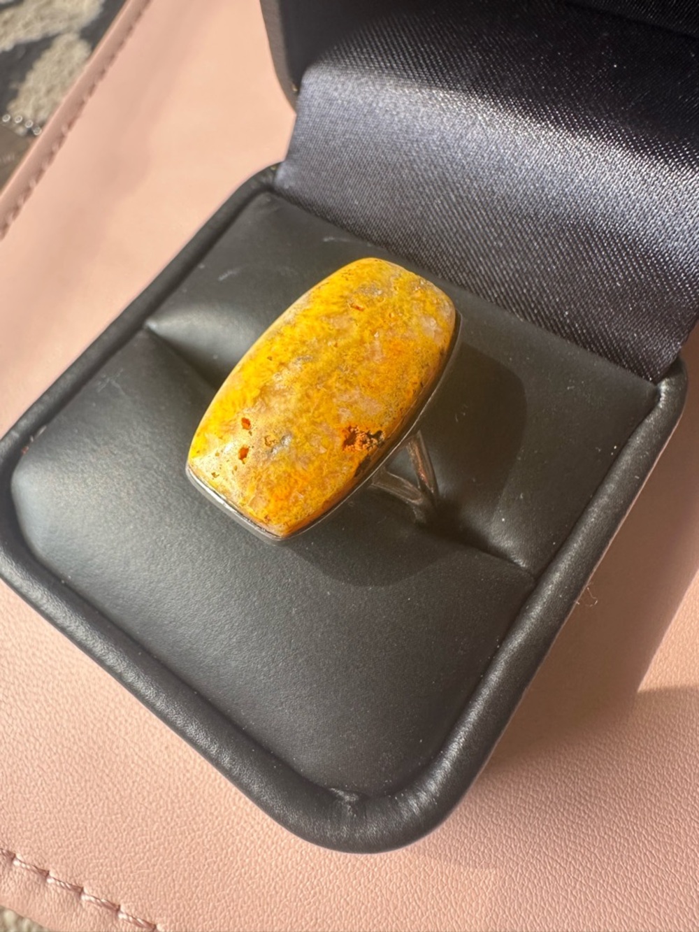 925  ring featuring a natural Bumblebee Jasper pear-shaped cabochon stone! Sz 9!
